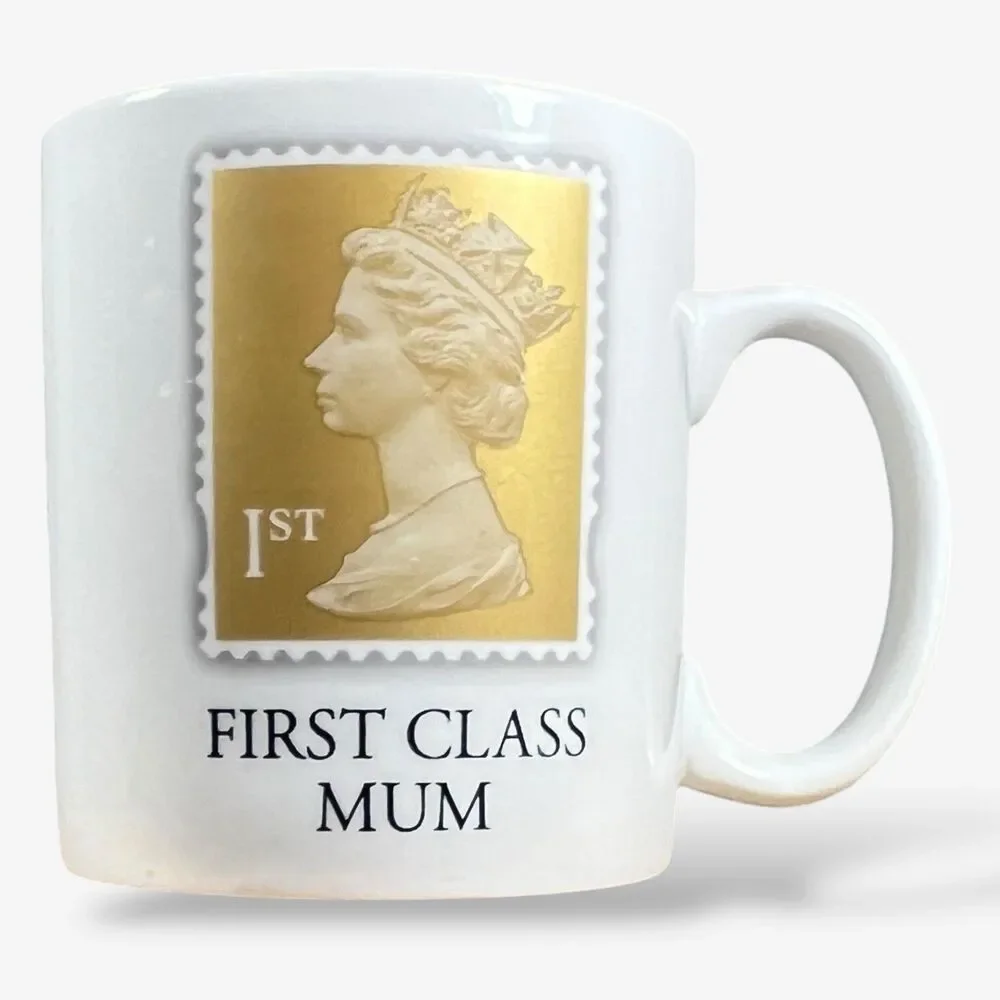 Gift Republic First Class Mum Mug Queen Elizabeth II Stamp Gold White